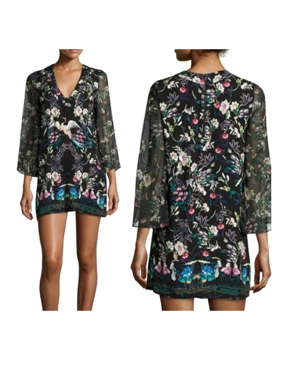 Alice + Olivia Dresses & Skirts - Alice + Olivia Zia Mythical Garden Kaftan Mini Dress Size Medium Floral Black